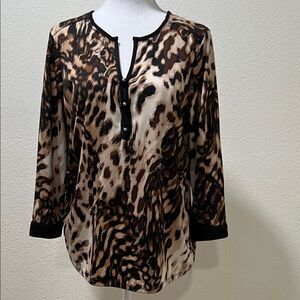 Notations Brown and Black Animal Print Blouse